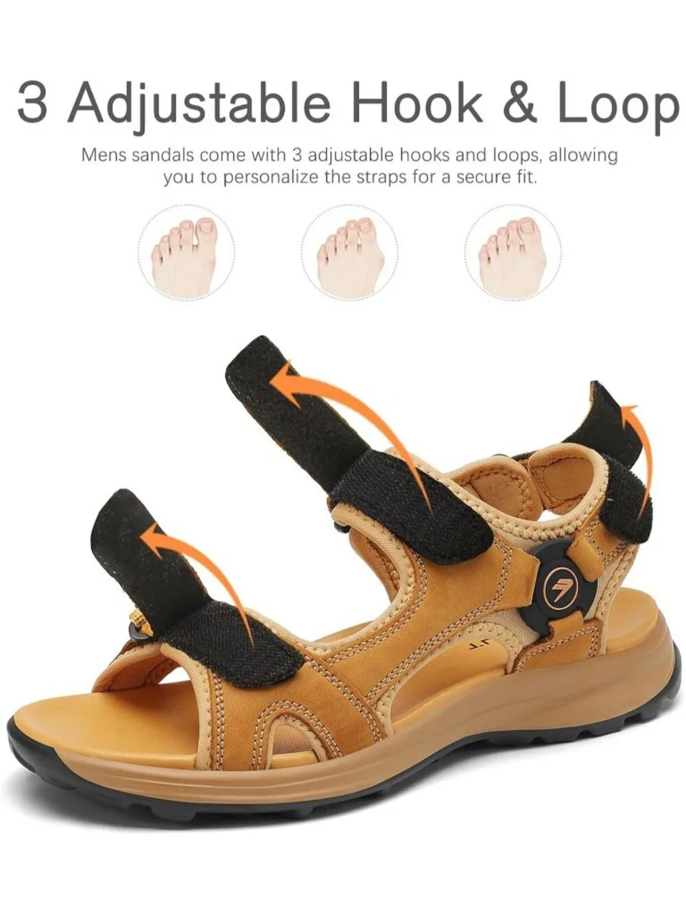 Mens Yellow Adjustable Strap Open Toe Leather Athletic Sport Hiking Sandal Shoes